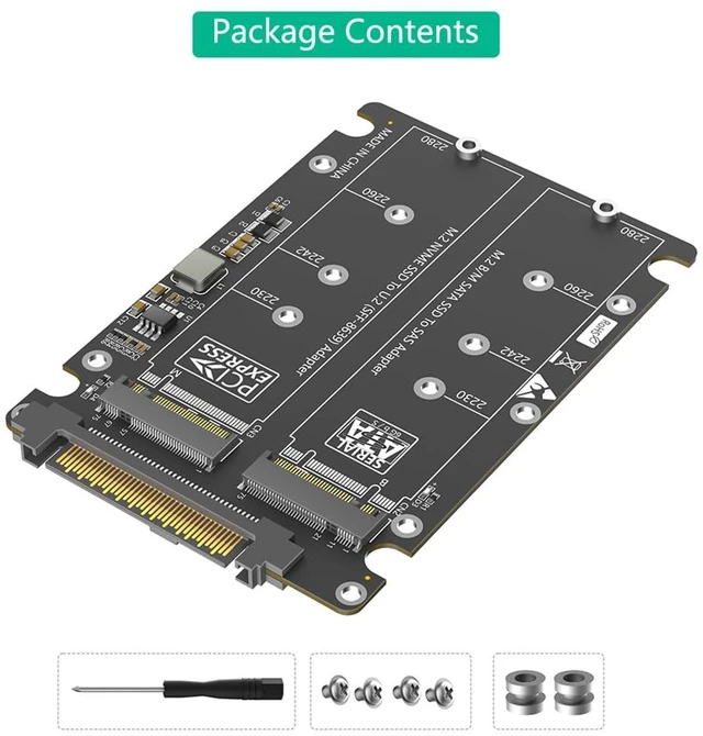 Alt view image 7 of 7 - NVMe-Compatible M-Key + NGFF B-Key SSD to U.2 SFF-8639 Converter Card Supports 2230 2242 2260 2280 M.2 SSD for Server NAS