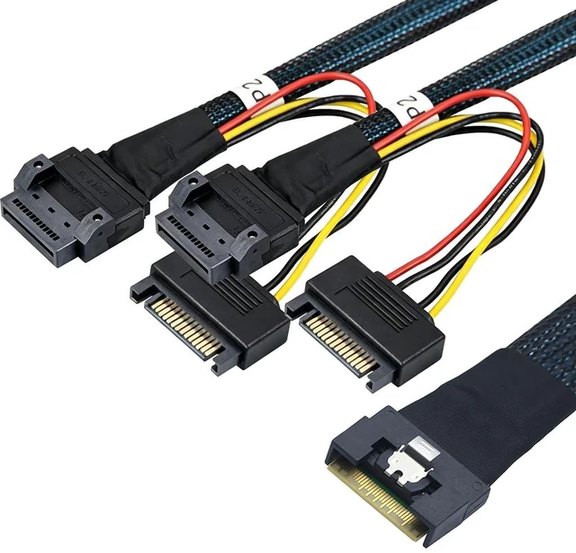 Alt view image 5 of 6 - PCIe Slimline Full Coverage Anti-Twist SFF-8654 8i to 2X Gen-Z 1C Breakout Cable with Screw Hole Mounting for Server, Storage (50cm)