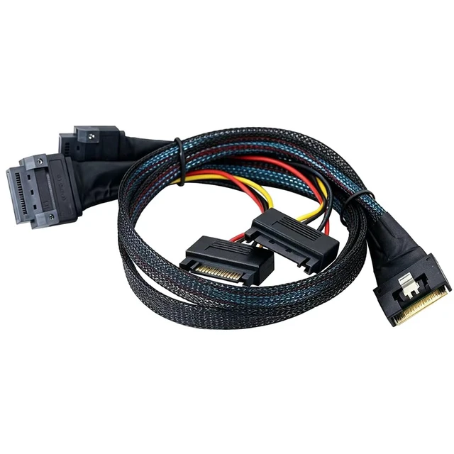 Alt view image 4 of 6 - PCIe Slimline Full Coverage Anti-Twist SFF-8654 8i to 2X Gen-Z 1C Breakout Cable with Screw Hole Mounting for Server, Storage (50cm)