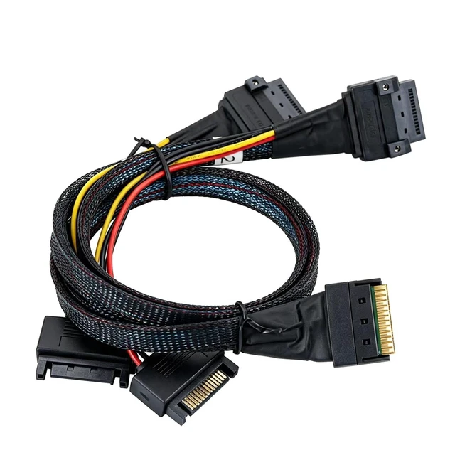Alt view image 2 of 6 - PCIe Slimline Full Coverage Anti-Twist SFF-8654 8i to 2X Gen-Z 1C Breakout Cable with Screw Hole Mounting for Server, Storage (50cm)