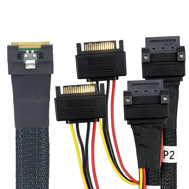 Alt view image 6 of 6 - PCIe Slimline Full Coverage Anti-Twist SFF-8654 8i to 2X Gen-Z 1C Breakout Cable with Screw Hole Mounting for Server, Storage (50cm)