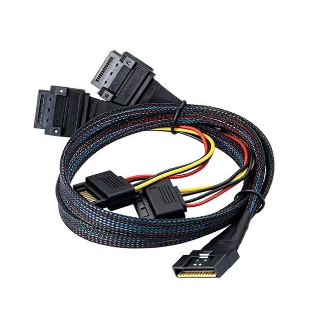 Alt view image 3 of 6 - PCIe Slimline Full Coverage Anti-Twist SFF-8654 8i to 2X Gen-Z 1C Breakout Cable with Screw Hole Mounting for Server, Storage (50cm)