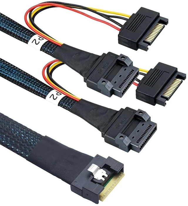 Main image of PCIe Slimline Full Coverage Anti-Twist SFF-8654 8i to 2X Gen-Z 1C Breakout Cable with Screw Hole Mounting for Server, Storage (50cm)