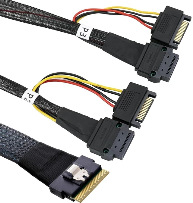Alt view image 3 of 6 - PCIe Slimline ABS Case SFF-8654 8i 8X to 2X GenZ 1C Breakout Cable with Screw Hole Mounting for Server, Storage (50cm)