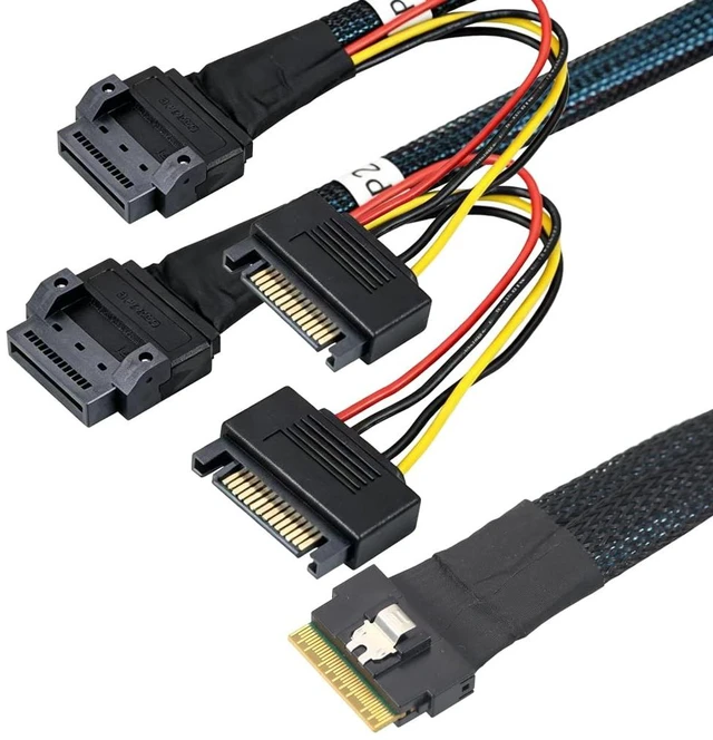Main image of PCIe Slimline ABS Case SFF-8654 8i 8X to 2X GenZ 1C Breakout Cable with Screw Hole Mounting for Server, Storage (50cm)
