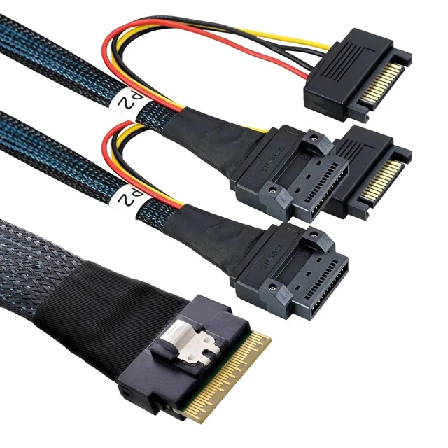 Alt view image 6 of 6 - PCIe Slimline ABS Case SFF-8654 8i 8X to 2X GenZ 1C Breakout Cable with Screw Hole Mounting for Server, Storage (50cm)