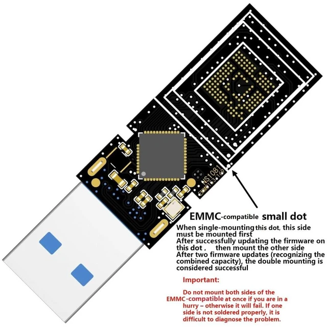 Alt view image 3 of 7 - USB 3.0 Flash Drive DIY Motherboard NS1081 DualChannel DualLayer PCB Firmware Upgradeable 1.8V Adjustable Compatible with Dual EMMC153/169