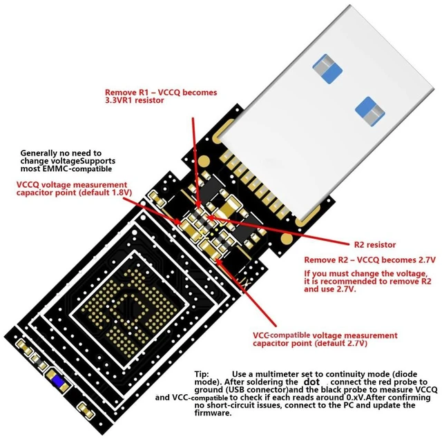 Alt view image 4 of 7 - USB 3.0 Flash Drive DIY Motherboard NS1081 DualChannel DualLayer PCB Firmware Upgradeable 1.8V Adjustable Compatible with Dual EMMC153/169