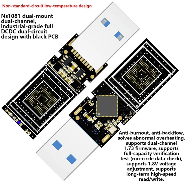 Alt view image 5 of 7 - USB 3.0 Flash Drive DIY Motherboard NS1081 DualChannel DualLayer PCB Firmware Upgradeable 1.8V Adjustable Compatible with Dual EMMC153/169