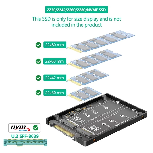 Alt view image 3 of 7 - NVMe-Compatible M-Key + NGFF B-Key SSD to U.2 SFF-8639 Converter Card with Case Supports 2230 2242 2260 2280 M.2 SSD for Server NAS