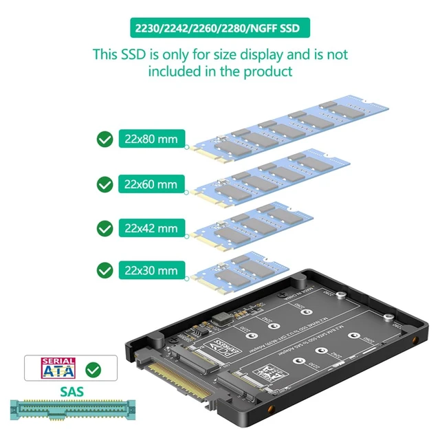 Alt view image 4 of 7 - NVMe-Compatible M-Key + NGFF B-Key SSD to U.2 SFF-8639 Converter Card with Case Supports 2230 2242 2260 2280 M.2 SSD for Server NAS