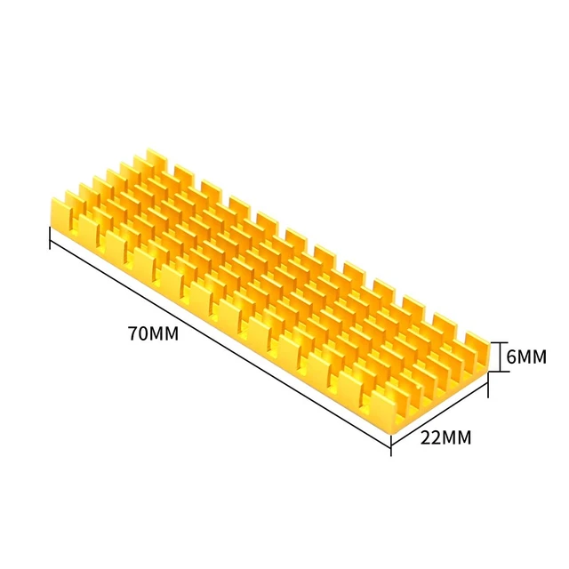 Alt view image 2 of 7 - Upgraded Heatsink Cooler Heat Sink Cool Fin Thermal Conductive Adhesive for M.2 NGFF 2280 PCI-E NVME SSD 70 * 22mm Thickness 3/6mm (6mm, Gold)
