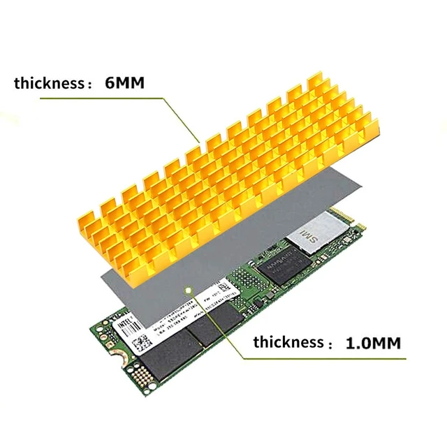 Alt view image 7 of 7 - Upgraded Heatsink Cooler Heat Sink Cool Fin Thermal Conductive Adhesive for M.2 NGFF 2280 PCI-E NVME SSD 70 * 22mm Thickness 3/6mm (6mm, Gold)