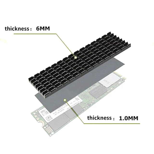 Alt view image 6 of 7 - Upgraded Heatsink Cooler Heat Sink Cool Fin Thermal Conductive Adhesive for M.2 NGFF 2280 PCI-E NVME SSD 70 * 22mm Thickness 3/6mm (6mm, Black)