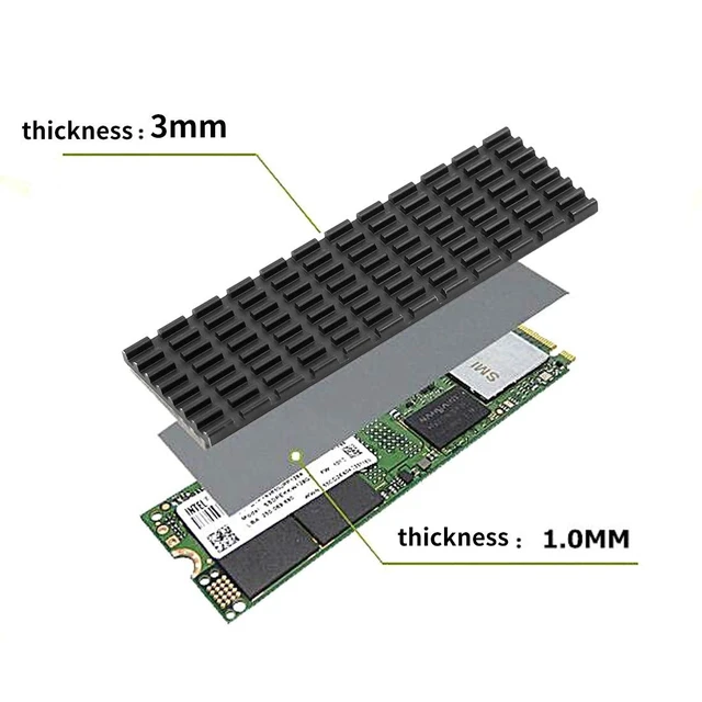 Alt view image 6 of 7 - Upgraded Heatsink Cooler Heat Sink Cool Fin Thermal Conductive Adhesive for M.2 NGFF 2280 PCI-E NVME SSD 70 * 22mm Thickness 3/6mm (3mm, Black)