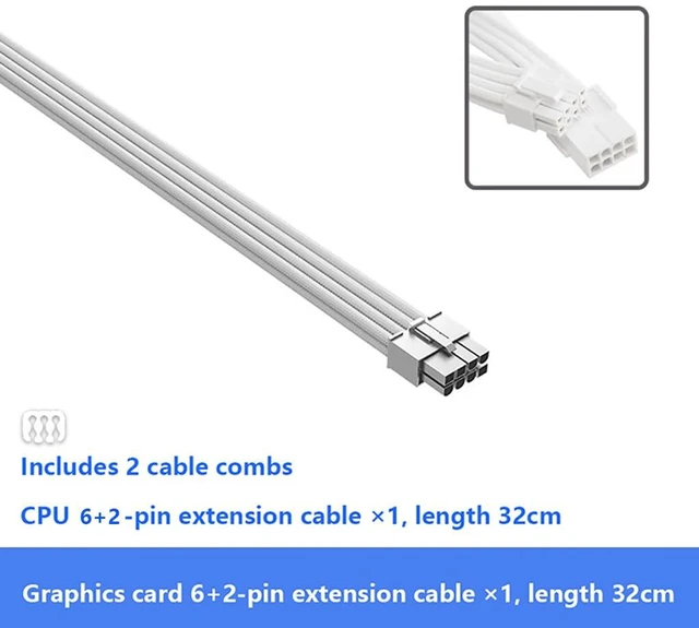 Alt view image 2 of 7 - 18AWG GPU Power Supply Extension Cable Compatible with 20 Series,30 Series,4060,4060 Ti,Selected 4070 (6+2Pin for GPU,32CM)