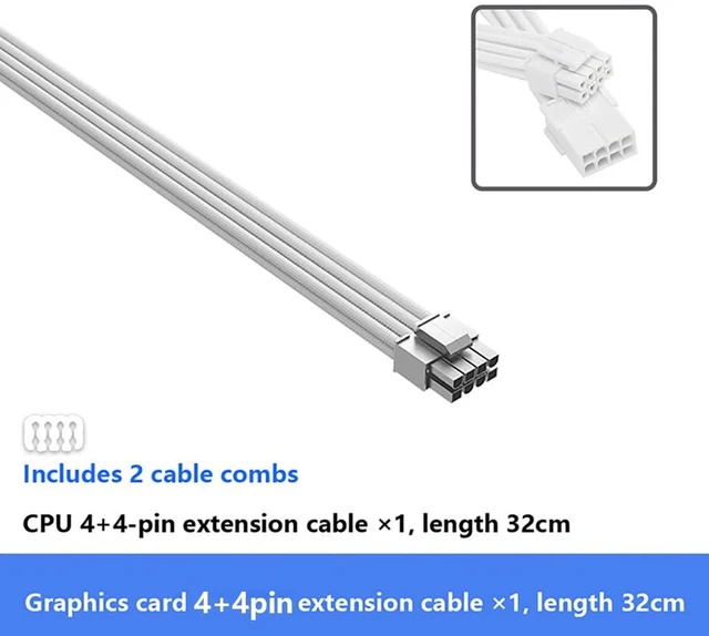 Alt view image 2 of 7 - 18AWG GPU Power Supply Extension Cable Compatible with 20 Series,30 Series,4060,4060 Ti,Selected 4070 (4+4PIN for CPU,32CM)