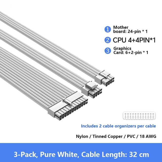 Alt view image 2 of 7 - 18AWG GPU Power Supply Extension Cable Compatible with 20 Series,30 Series,4060,4060 Ti,Selected 4070 (Cable Set 3pcs,32CM)