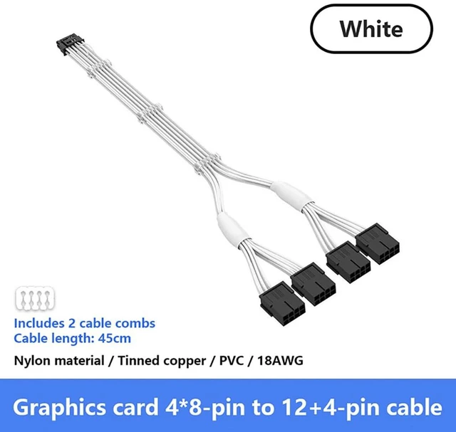 Alt view image 2 of 7 - 18AWG GPU Power Supply Extension Cable Compatible with 20 Series,30 Series,4060,4060 Ti,Selected 4070 (4 * 8Pin to 12+4Pin,45CM)