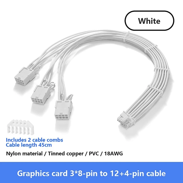 Alt view image 2 of 7 - 18AWG GPU Power Supply Extension Cable Compatible with 20 Series,30 Series,4060,4060 Ti,Selected 4070 (3 * 8Pin to 12+4Pin,45CM)