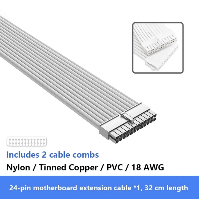 Alt view image 2 of 7 - 18AWG GPU Power Supply Extension Cable Compatible with 20 Series,30 Series,4060,4060 Ti,Selected 4070 (24PIN for Motherboard,32CM)