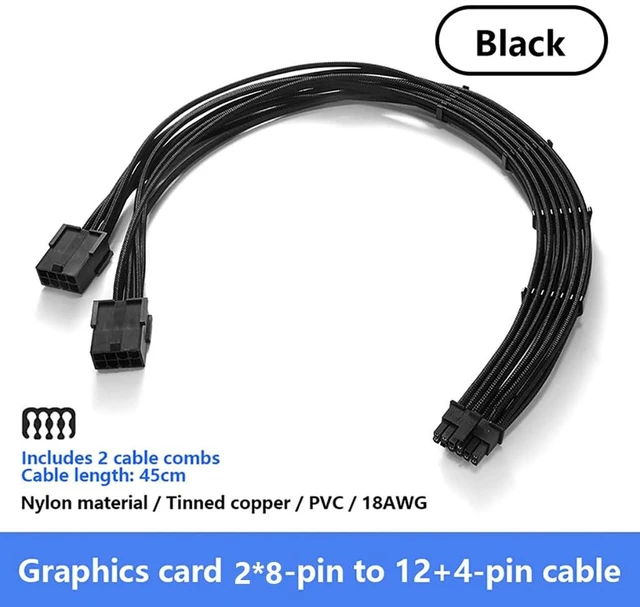 Alt view image 2 of 7 - 18AWG GPU Power Supply Extension Cable Compatible with 20 Series,30 Series,4060,4060 Ti,Selected 4070 (2 * 8Pin to 12+4Pin Black,45CM)