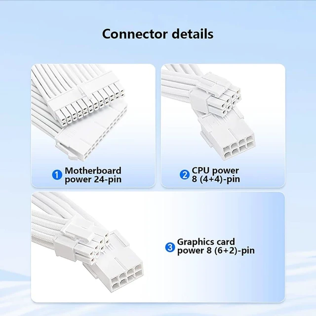 Alt view image 7 of 7 - 18AWG GPU Power Supply Extension Cable Compatible with 20 Series,30 Series,4060,4060 Ti,Selected 4070 (6+2Pin for GPU,32CM)