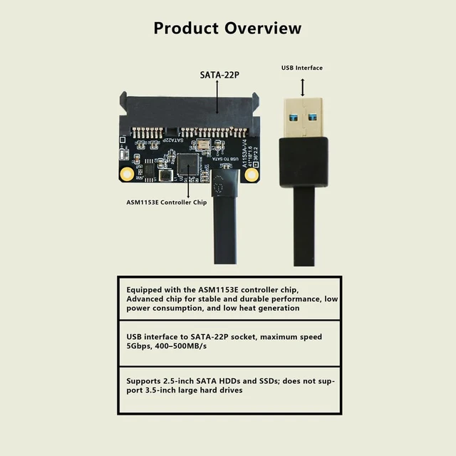 Alt view image 3 of 7 - USB to SATA 22P Adapter Card DIY Portable Hard Drive Board A1153A for 2.5" HDD SSD Enclosure (20CM)