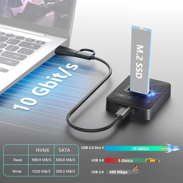 Alt view image 3 of 7 - 10Gbps USB C to M.2 SATA + NVMe-Compatible SSD Enclosure Dual Protocol Tool-Free Vertical Dock for 2230 2242 2260 2280 SSD