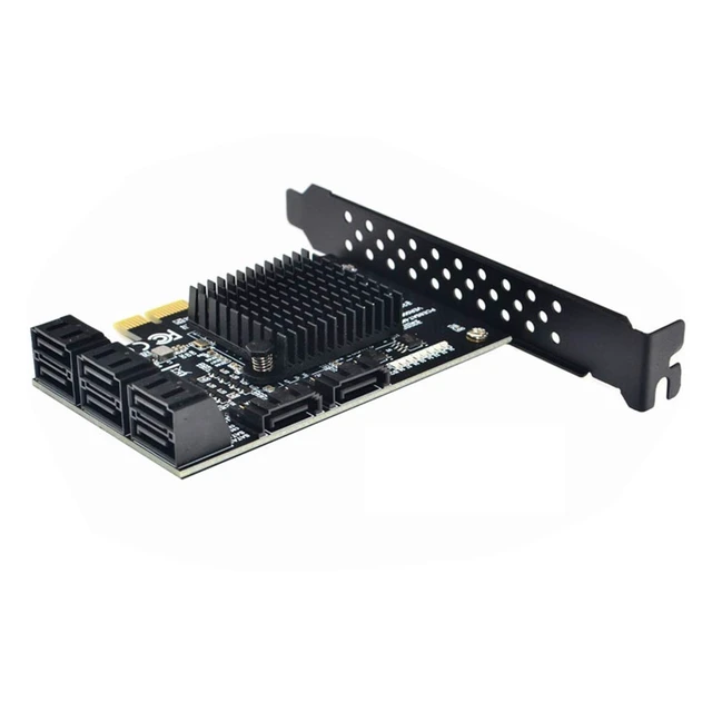 Alt view image 2 of 5 - 8 Ports SATA 3.0 to PCIe Expansion Card Adapter Converter with 6 SATA Cables Low Profile Bracket Boot As System Disk for Marvell 88SE9215 Chip with Heat Sink HDD (Only Card)