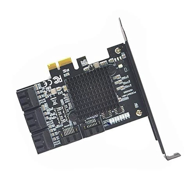 Alt view image 3 of 5 - 8 Ports SATA 3.0 to PCIe Expansion Card Adapter Converter with 6 SATA Cables Low Profile Bracket Boot As System Disk for Marvell 88SE9215 Chip with Heat Sink HDD (Only Card)