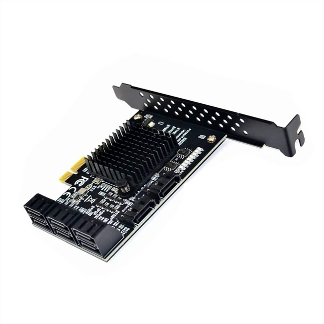 Alt view image 5 of 5 - 8 Ports SATA 3.0 to PCIe Expansion Card Adapter Converter with 6 SATA Cables Low Profile Bracket Boot As System Disk for Marvell 88SE9215 Chip with Heat Sink HDD (Only Card)