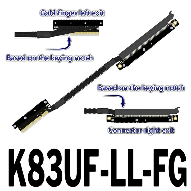 Alt view image 2 of 4 - PCIe 5.0 x8 to x16 GPU Riser Cable with Latch 256Gbps HighSpeed Riser Supports RTX 50 Series, RX 90xx Series, New PCIe 5.0 GPU (K83UF-LL-FG,30CM)