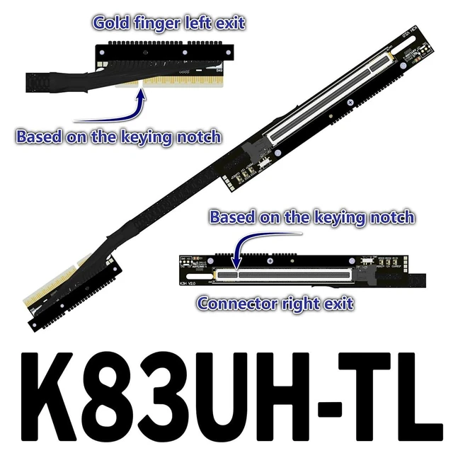 Alt view image 2 of 4 - PCIe 5.0 x8 to x16 GPU Riser Cable with Latch 256Gbps HighSpeed Riser Supports RTX 50 Series, RX 90xx Series, New PCIe 5.0 GPU (K83UH-TL,30CM)