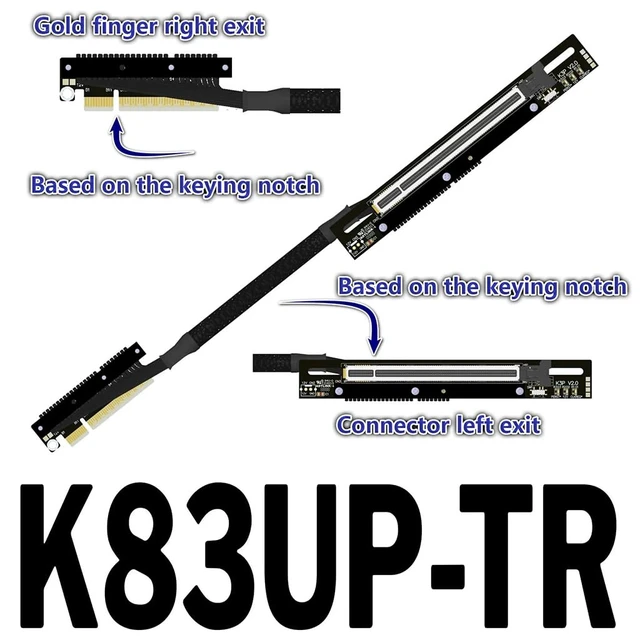 Alt view image 2 of 4 - PCIe 5.0 x8 to x16 GPU Riser Cable with Latch 256Gbps HighSpeed Riser Supports RTX 50 Series, RX 90xx Series, New PCIe 5.0 GPU (K83UP-TR,30CM)