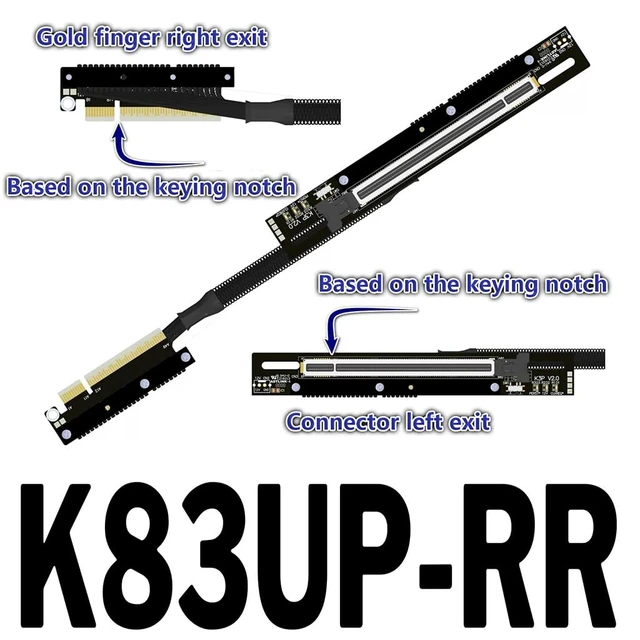 Alt view image 2 of 4 - PCIe 5.0 x8 to x16 GPU Riser Cable with Latch 256Gbps HighSpeed Riser Supports RTX 50 Series, RX 90xx Series, New PCIe 5.0 GPU (K83UP-RR,30CM)