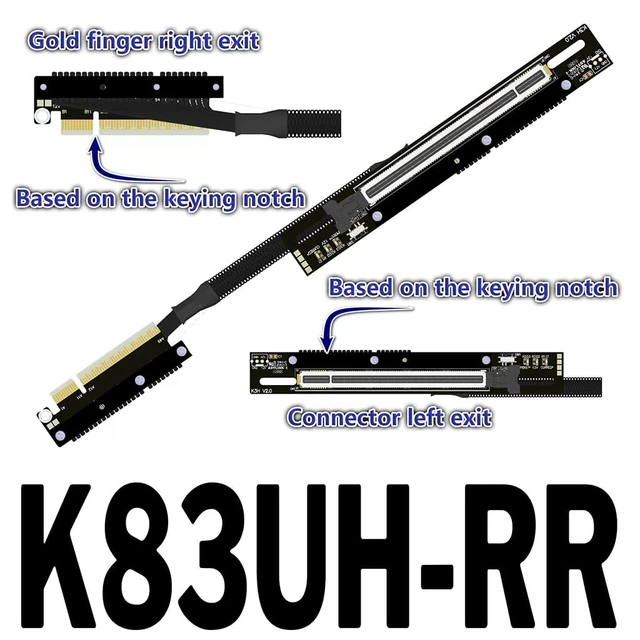 Alt view image 2 of 4 - PCIe 5.0 x8 to x16 GPU Riser Cable with Latch 256Gbps HighSpeed Riser Supports RTX 50 Series, RX 90xx Series, New PCIe 5.0 GPU (K83UH-RR,30CM)