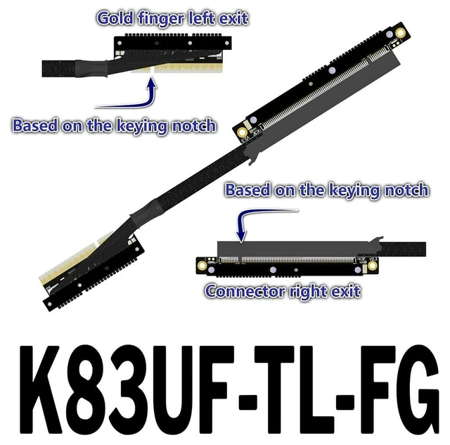 Alt view image 2 of 4 - PCIe 5.0 x8 to x16 GPU Riser Cable with Latch 256Gbps HighSpeed Riser Supports RTX 50 Series, RX 90xx Series, New PCIe 5.0 GPU (K83UF-TL-FG,30CM)