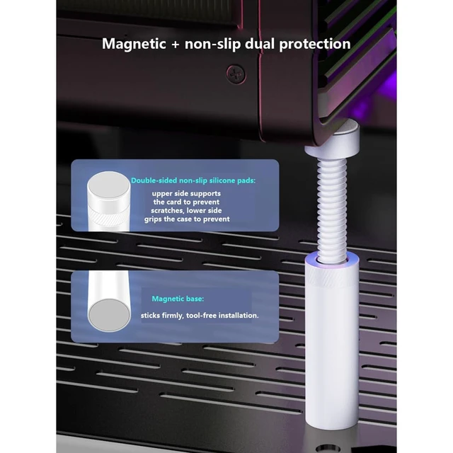 Alt view image 7 of 7 - Adjustable Anti-Sag GPU Support Holder Telescoping Magnetic Graphics Card Bracket 696mm for ITX Cases, 5kg Load, Aluminum Alloy (72-120mm)