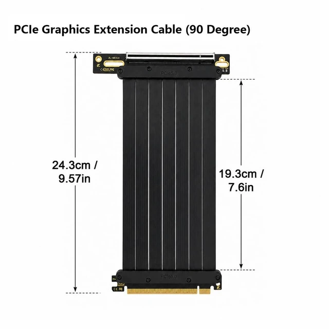 Alt view image 2 of 7 - PCIe 5.0 x16 GPU Extension Cable for ITX Cases, Gen 5 Graphics Card Riser Cable for Vertical GPU Mounting, Backward Compatible with PCIe 4.0/3.0 (20 cm, 90°)