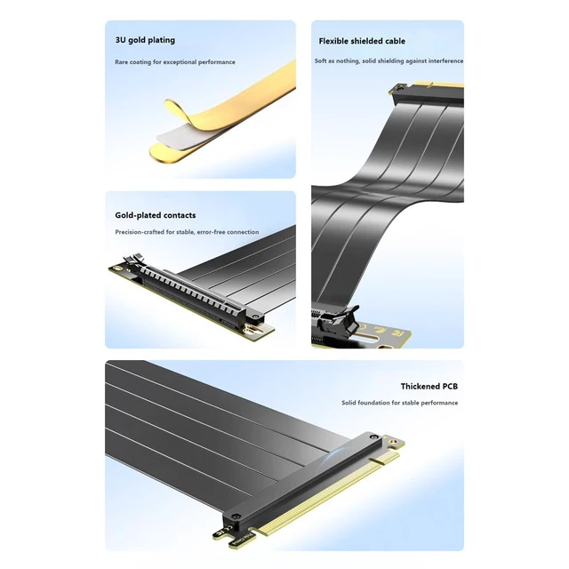 Alt view image 7 of 7 - PCIe x16 GPU Extension Cable Vertical Mount Riser Compatible with RTX 40/30/20 Series, RX 7000/6000 Series GPU (PCIe4.0, 10CM 180° to 90°)