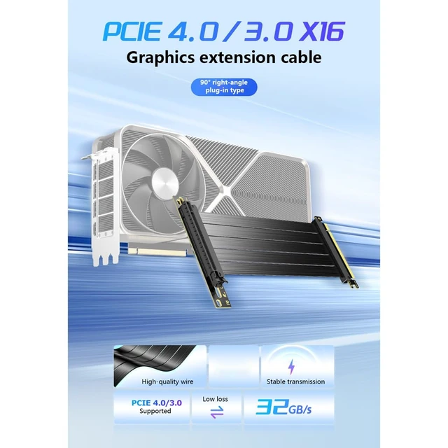 Alt view image 3 of 7 - PCIe x16 GPU Extension Cable Vertical Mount Riser Compatible with RTX 40/30/20 Series, RX 7000/6000 Series GPU (PCIe4.0, 10CM 180° to 90°)