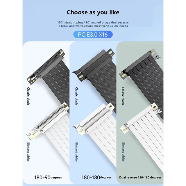 Alt view image 5 of 7 - PCIe x16 GPU Extension Cable Vertical Mount Riser Compatible with RTX 40/30/20 Series, RX 7000/6000 Series GPU (PCIe4.0, 10CM 180° to 90°)