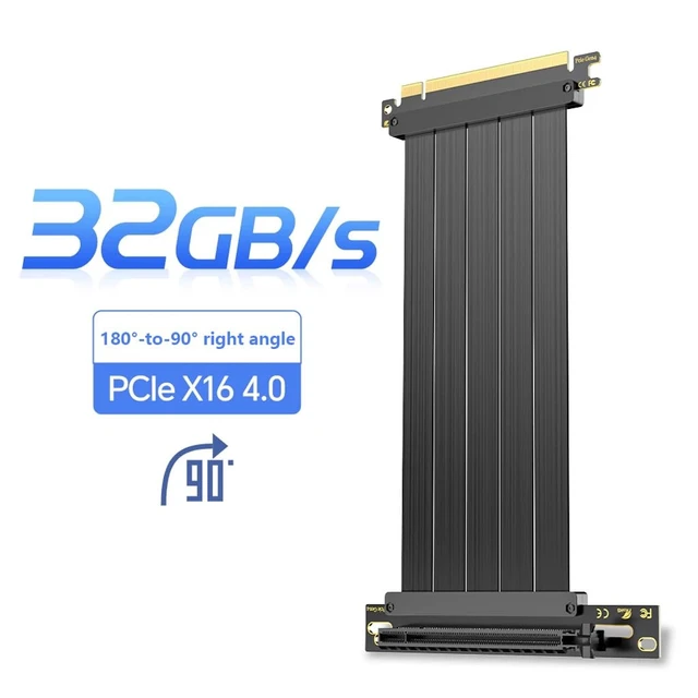 Alt view image 2 of 7 - PCIe x16 GPU Extension Cable Vertical Mount Riser Compatible with RTX 40/30/20 Series, RX 7000/6000 Series GPU (PCIe4.0, 10CM 180° to 90°)