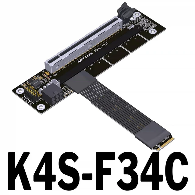 Alt view image 2 of 6 - PCIe 5.0 x16 to x16 Bifurcation Riser Cable 512Gbps HighSpeed Supports x8+x8 Splitting for GPU Expansion (K4S-F34C-25cm)