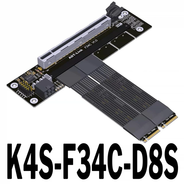 Alt view image 2 of 6 - PCIe 5.0 x16 to x16 Bifurcation Riser Cable 512Gbps HighSpeed Supports x8+x8 Splitting for GPU Expansion (K4S-F34C-D8S-50cm)