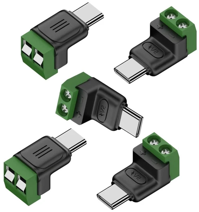 Main image of 2Pin Terminal Input to Type-C Male Plug Output Connector DIY OEM Repair Solderless Connector DC 5V Power (5pcs/Set)
