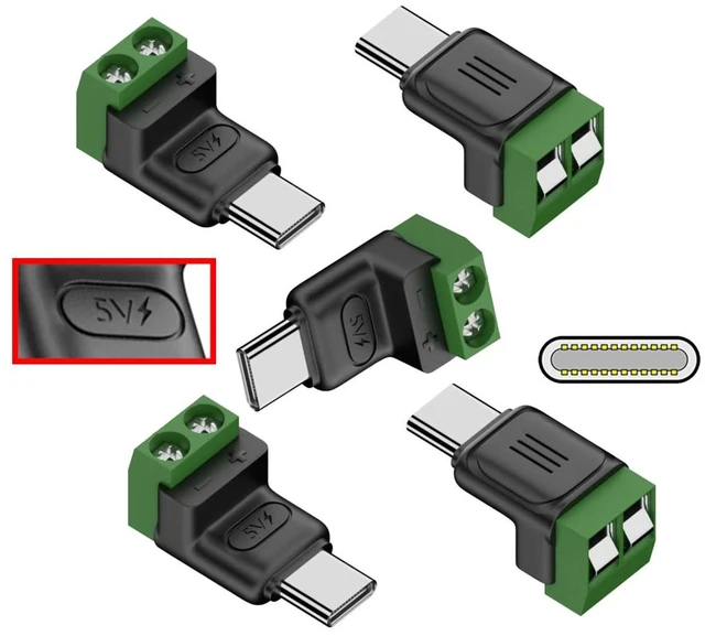 Alt view image 3 of 7 - 2Pin Terminal Input to Type-C Male Plug Output Connector DIY OEM Repair Solderless Connector DC 5V Power (5pcs/Set)