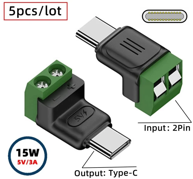 Alt view image 2 of 7 - 2Pin Terminal Input to Type-C Male Plug Output Connector DIY OEM Repair Solderless Connector DC 5V Power (5pcs/Set)