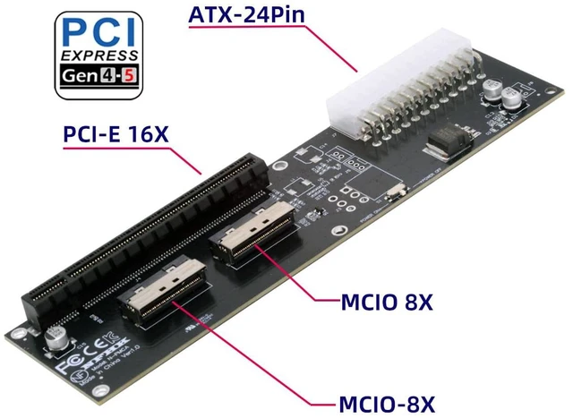 Alt view image 2 of 7 - Dual Mini Cool Edge IO SFF-TA-1016 MCIO 8X to PCI-E 5.0 PCI-Express 16X VROC Adapter for Mainboard Graphics Card
